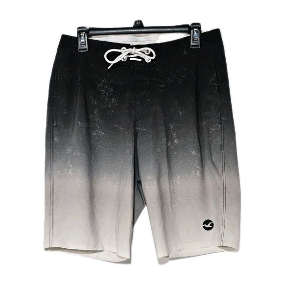 Hollister Men’s 30 Board Shorts Swim Trunks Black White Ombre Speckle EUC - Picture 2 of 11